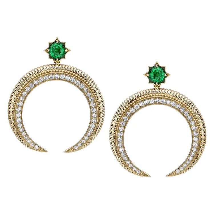 Faberge Colours of Love Hilal 18ct Yellow Gold Emerald Diamond Earrings - Yellow Gold