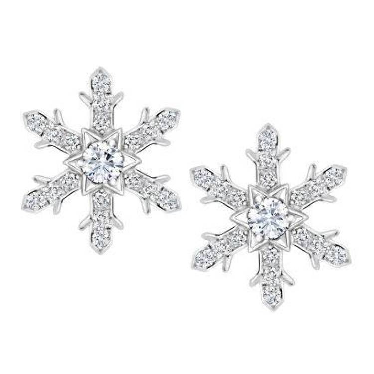 Faberge Imperial 18ct White Gold Diamond Snowflake Large Stud Earrings