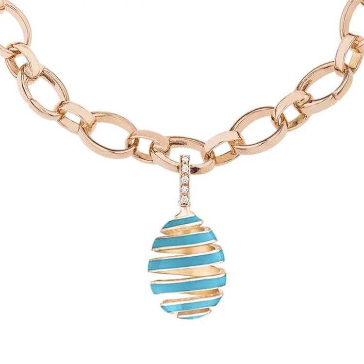Faberge Essence Spiral Rose Gold Diamond Blue Enamel Charm - Gold