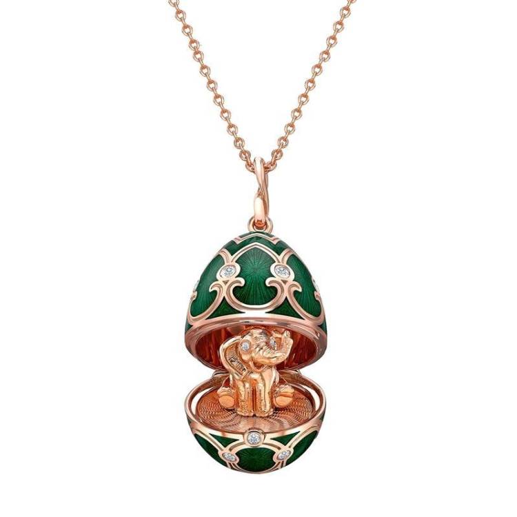 Faberge Palais Tsarskoye Selo Emerald Green Locket with Elephant Surprise