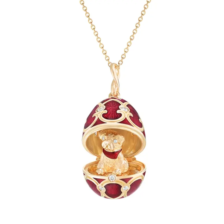 Faberge Palais Tsarskoye Selo Red Locket with Dog Surprise - Silver