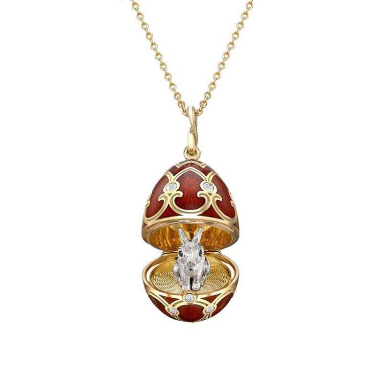 Faberge Palais Tsarskoye Selo Red Locket with White Gold Rabbit Surprise
