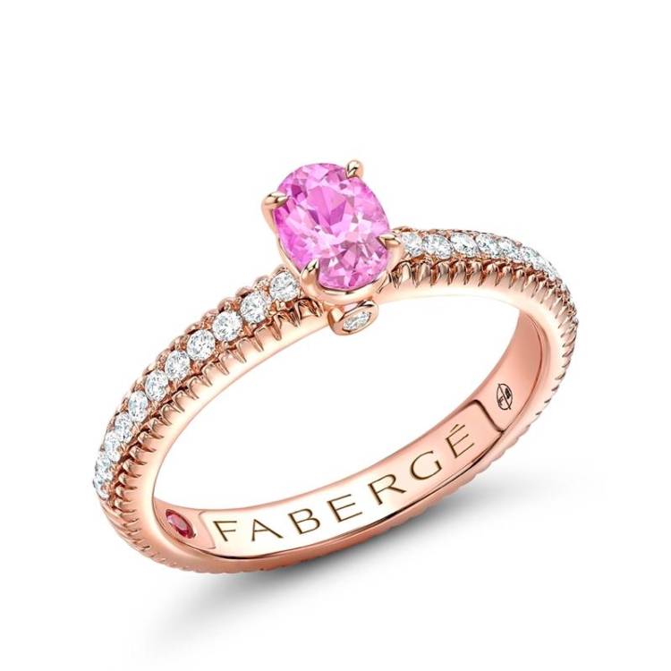 Faberge Colours of Love 18ct Rose Gold Pink Sapphire 0.21ct Diamond Fluted Ring - 62