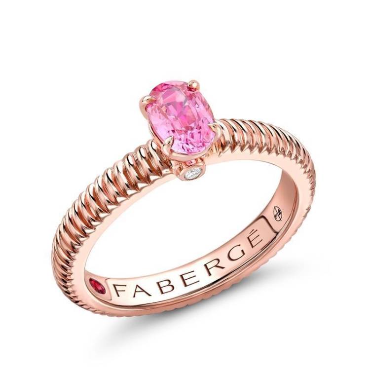 Faberge Colours of Love 18ct Rose Gold Pink Sapphire Fluted Ring - 55