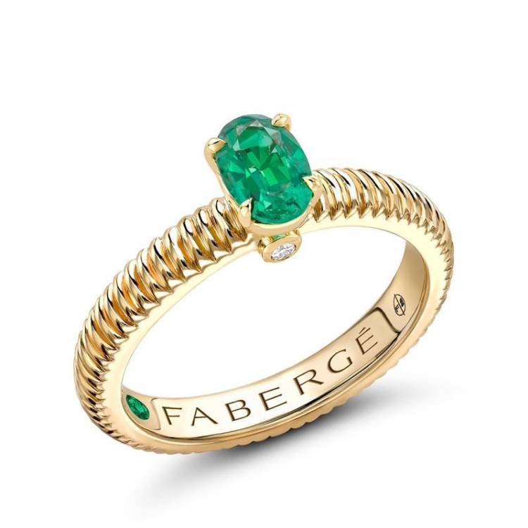 Faberge Colours of Love 18ct Yellow Gold Emerald Fluted Ring - 60