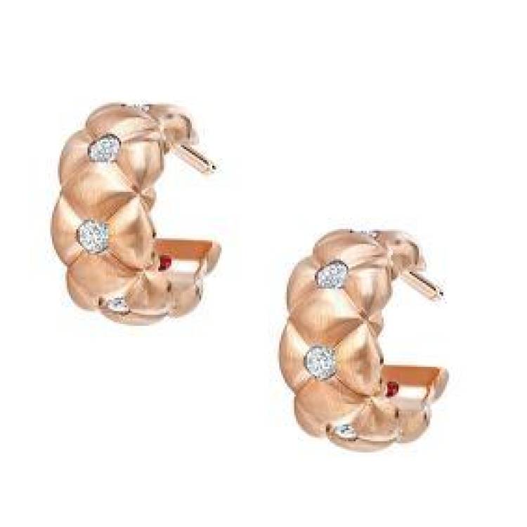 Faberge Treillage 18ct Brushed Rose Gold Diamond Hoop Earrings