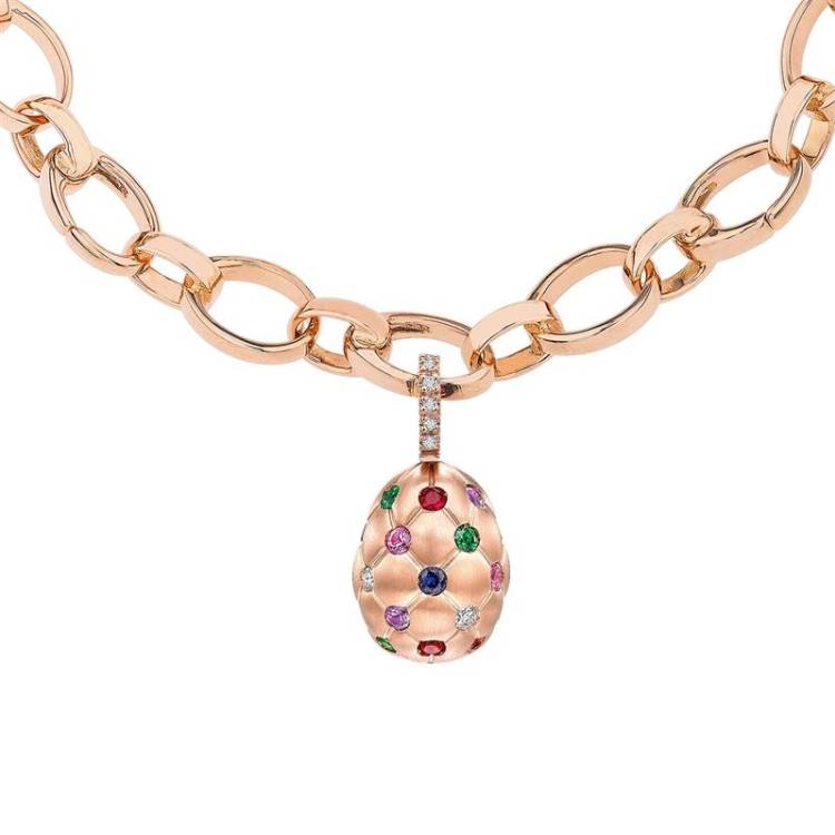 Faberge Treillage 18ct Rose Gold Multi Coloured Brushed Charm - Rose Gold