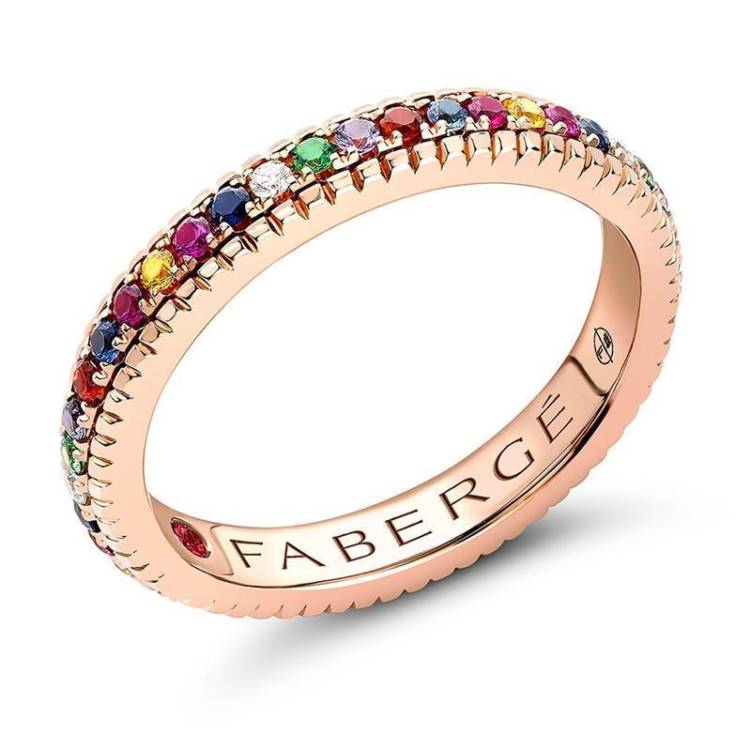 Faberge 18ct Rose Gold Multicoloured Fluted Band Ring - 61