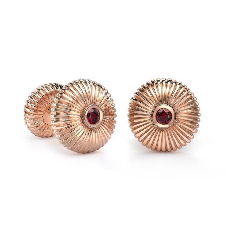 Faberge 18ct Rose Gold Ruby Fluted Cufflinks - Gold