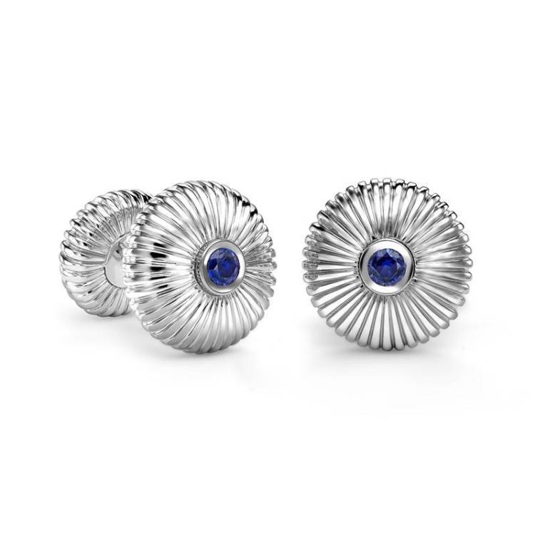Faberge 18ct White Gold Sapphire Fluted Cufflinks - Gold