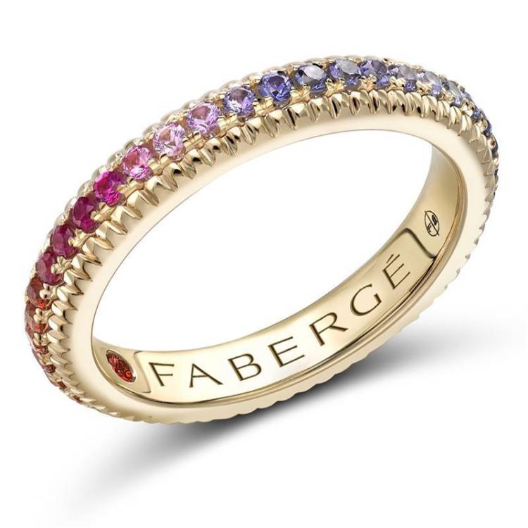 Faberge 18ct Yellow Gold Multi Stone Rainbow Fluted Band Ring - 61