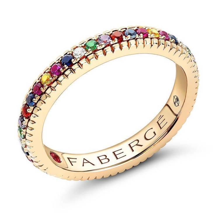 Faberge 18ct Yellow Gold Multicoloured Fluted Band Ring - 67