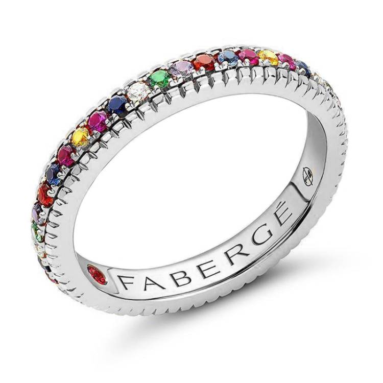 Faberge Colours of Love 18ct White Gold Multicoloured Gemstone Fluted Band Ring - 56