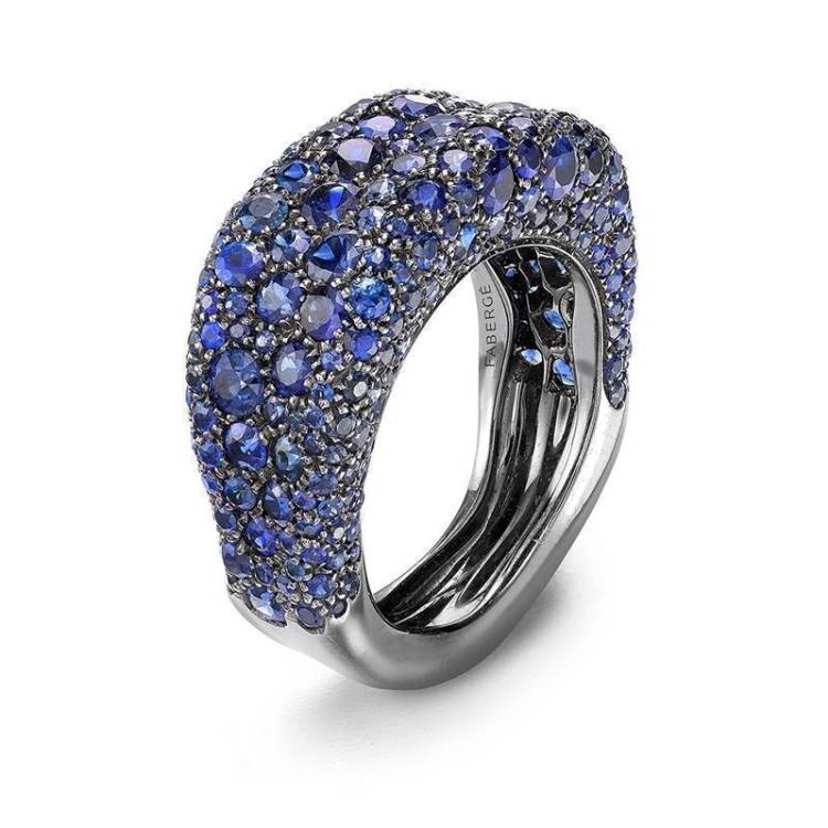 Faberge Emotion 18ct White Gold Blue Sapphire Thin Ring - 53