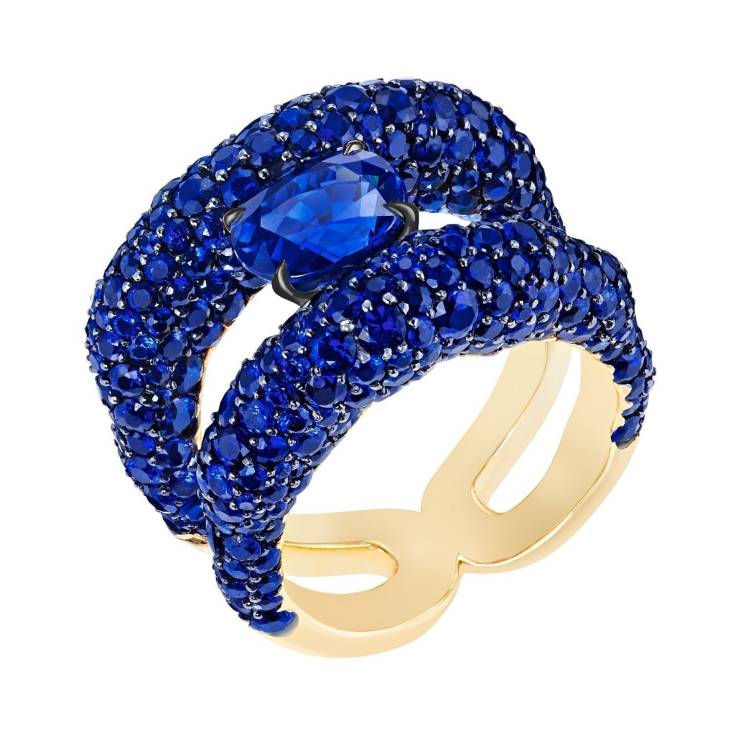 Faberge Emotion 18ct Yellow Gold Charmeuse Blue Sapphire Ring - 50