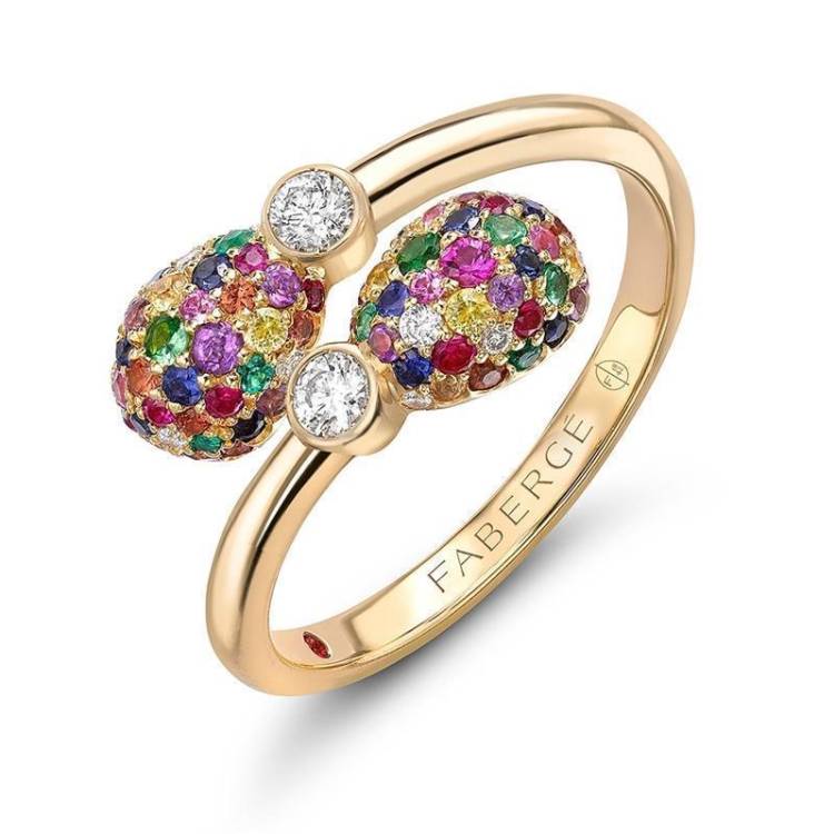Faberge Emotion 18ct Yellow Gold Multi-Coloured Crossover Ring - 58