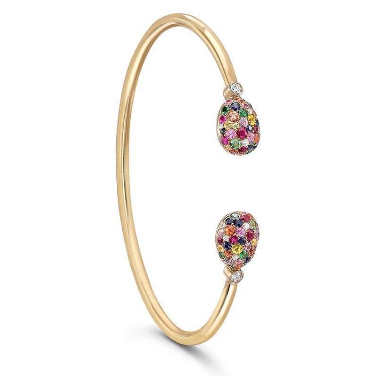 Faberge Emotion 18ct Yellow Gold Multi-Coloured Open Set Bangle - Gold