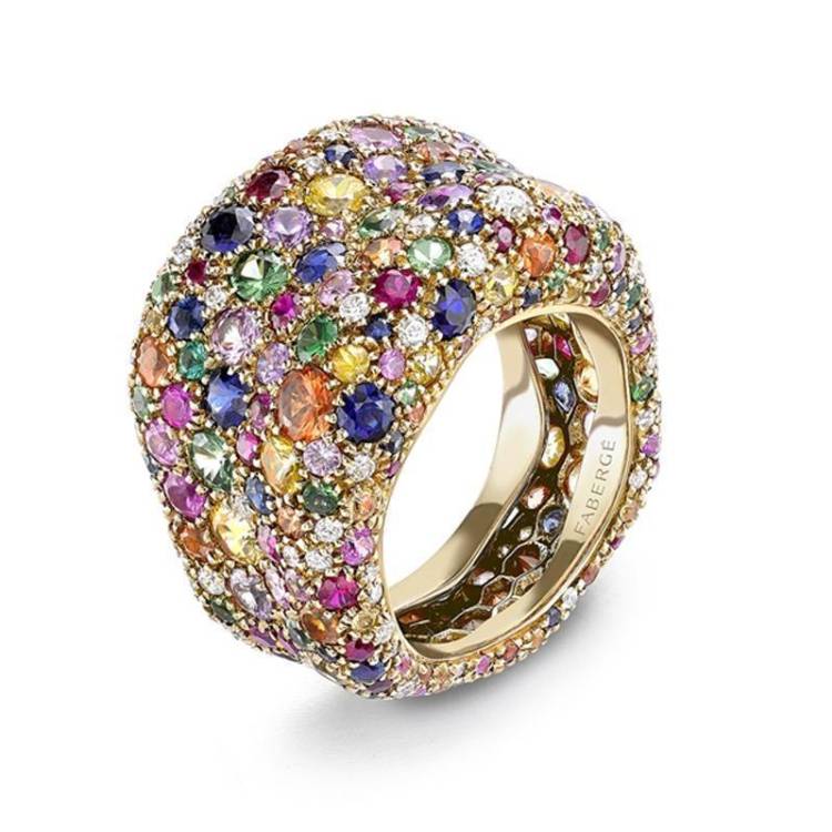 Faberge Emotion 18ct Yellow Gold Multi-Coloured Ring - 57