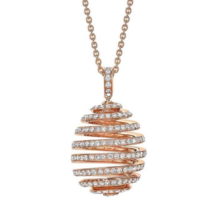 Faberge Essence Spiral 18ct Rose Gold Diamond Pendant - Silver