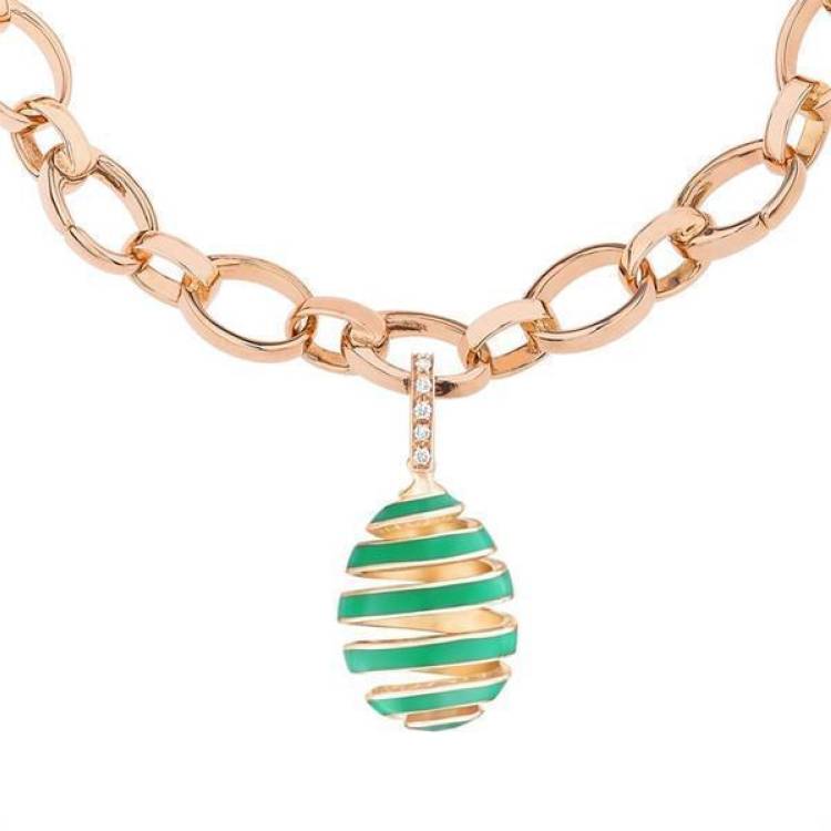 Faberge Essence Spiral Rose Gold Diamond Green Enamel Charm - Gold