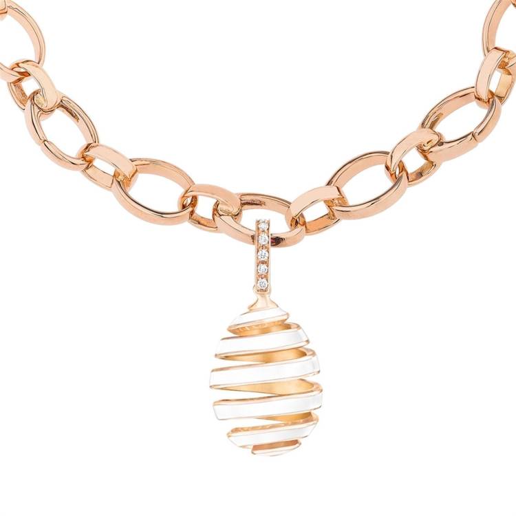 Faberge Essence Spiral Rose Gold Diamond White Enamel Charm - Rose Gold
