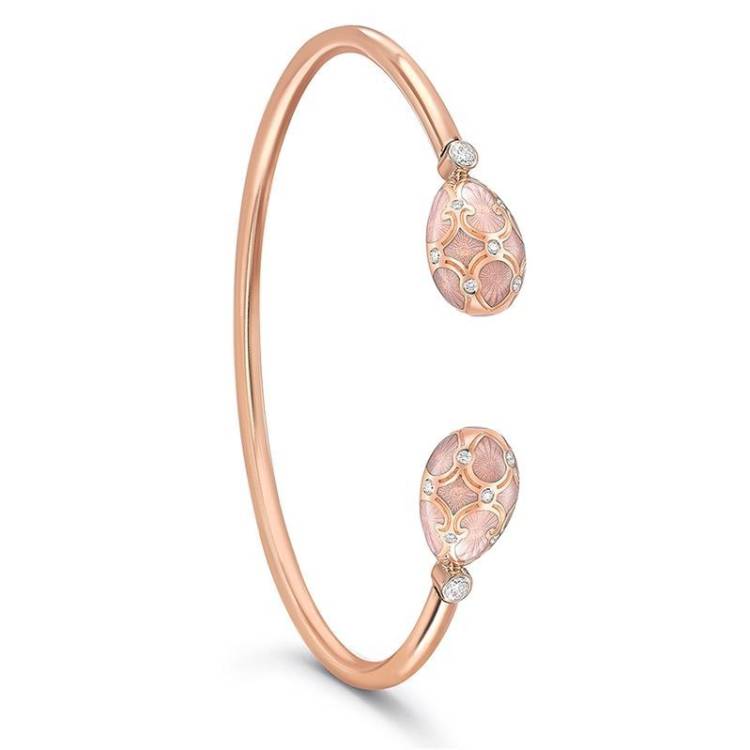 Faberge Palais Tsarskoye Selo 18ct Rose Gold Diamond Open Set Bangle - Gold