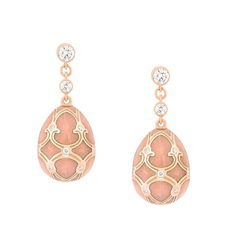 Faberge Palais Tsarskoye Selo 18ct Rose Gold Diamond Pink Earrings - Rose Gold