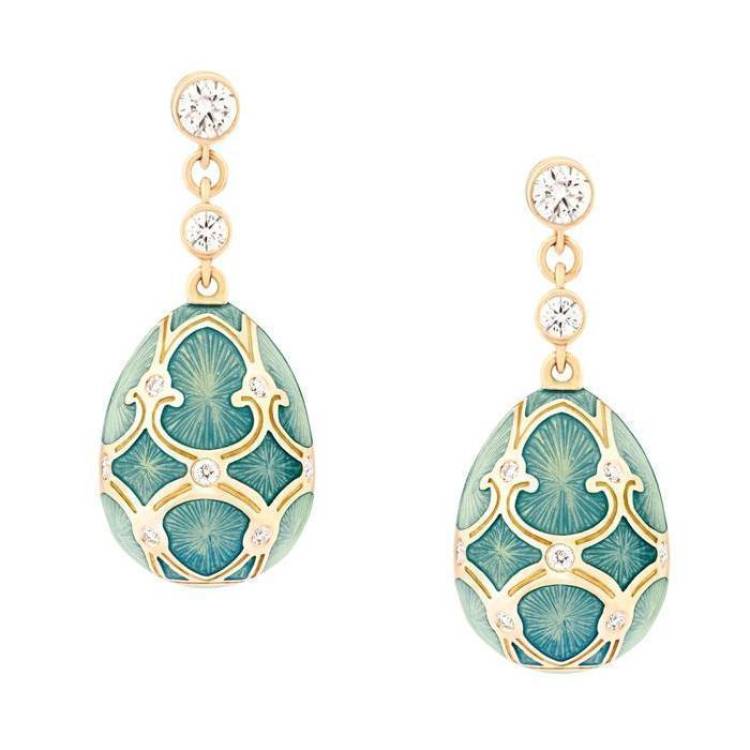 Faberge Palais Tsarskoye Selo 18ct Yellow Gold Diamond Turquoise Earrings - Yellow Gold