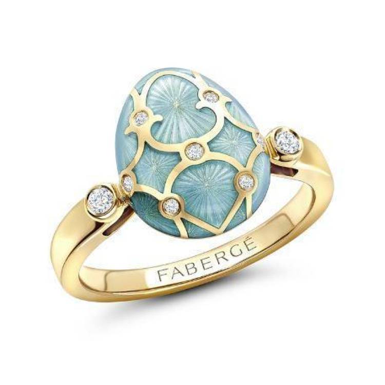 Faberge Palais Tsarskoye Selo 18ct Yellow Gold Turquoise Ring - 56