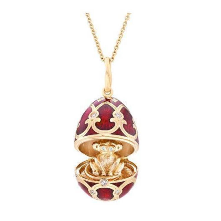 Faberge Palais Tsarskoye Selo Red Locket Diamond Eye Monkey Surprise - Silver