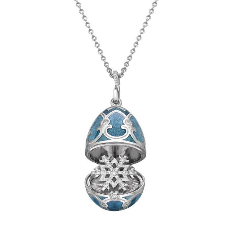 Faberge Palais Tsarskoye Selo Teal Locket with Snowflake Surprise - Silver
