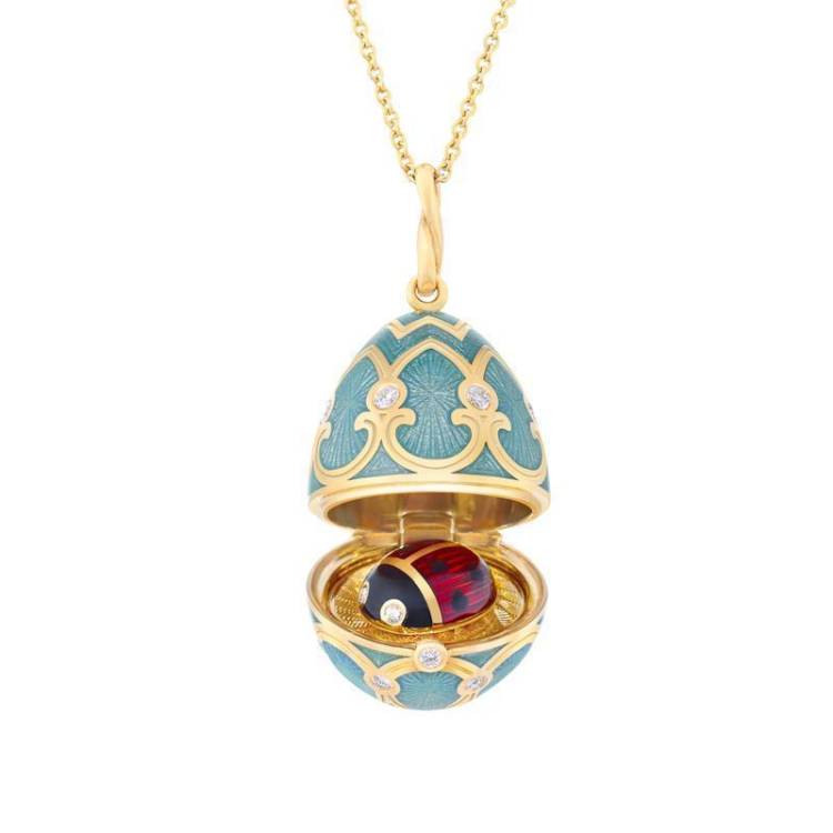 Faberge Palais Tsarskoye Selo Turquoise Locket with Ladybird Surprise - Silver