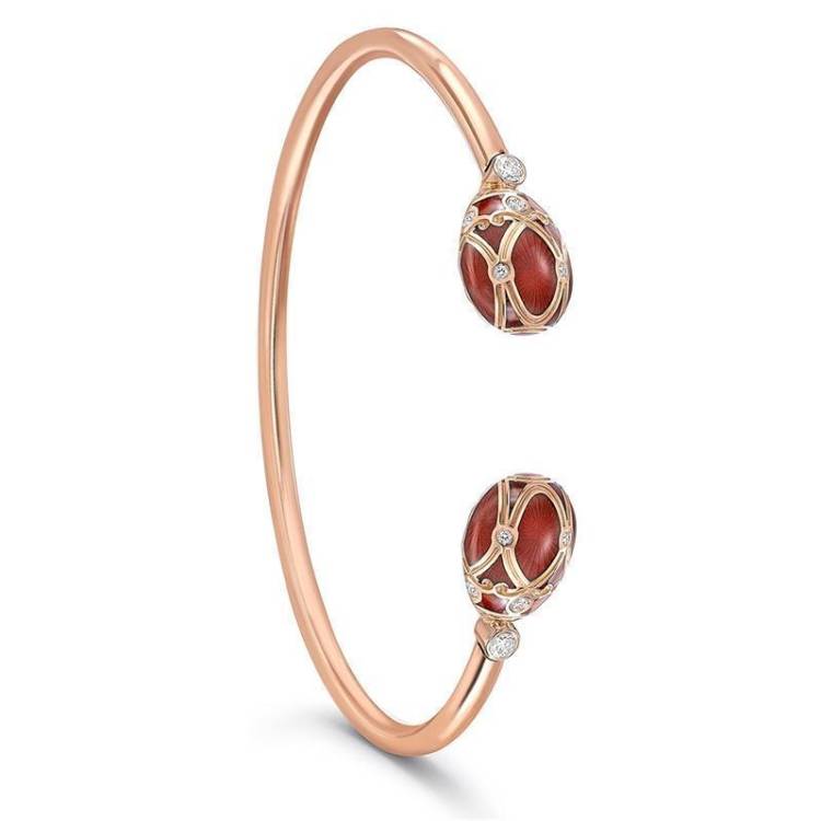 Faberge Palais Yelagin 18ct Rose Gold Diamond Red Open-Set Bangle - Gold