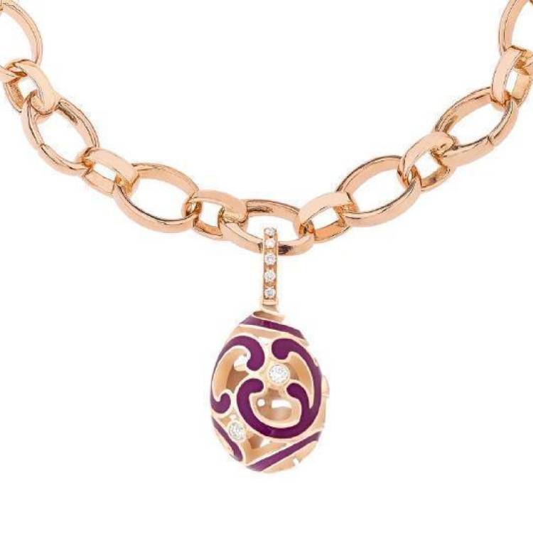 Faberge Rococo Gold Diamond Purple Enamel Charm - Gold