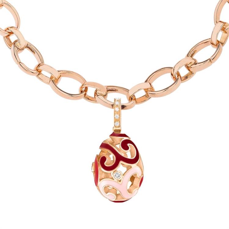 Faberge Rococo Gold 0.14ct Diamond Rose Enamel Charm - Gold