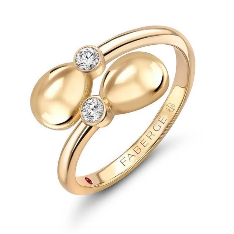 Faberge Essence 18ct Yellow Gold Diamond Crossover Ring - 62