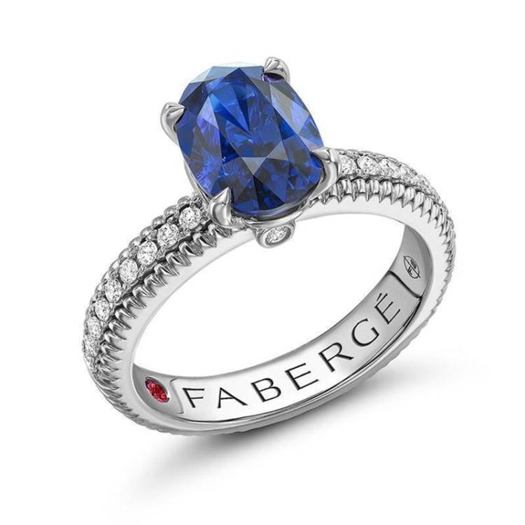 Faberge Colours of Love 18ct White Gold Sapphire Diamond Ring - 59