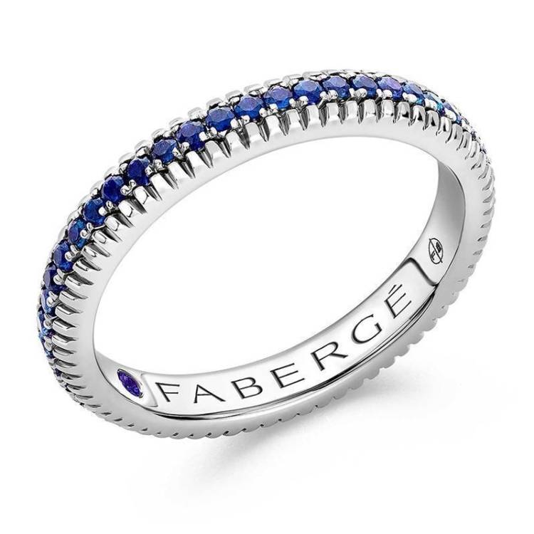 Faberge Colours of Love 18ct White Gold Sapphire Fluted Band Ring - 55