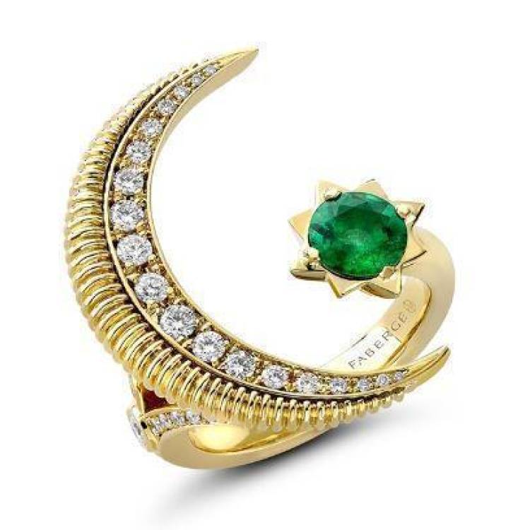 Faberge Colours of Love Hilal 18ct Yellow Gold Emerald Diamond Ring - 55