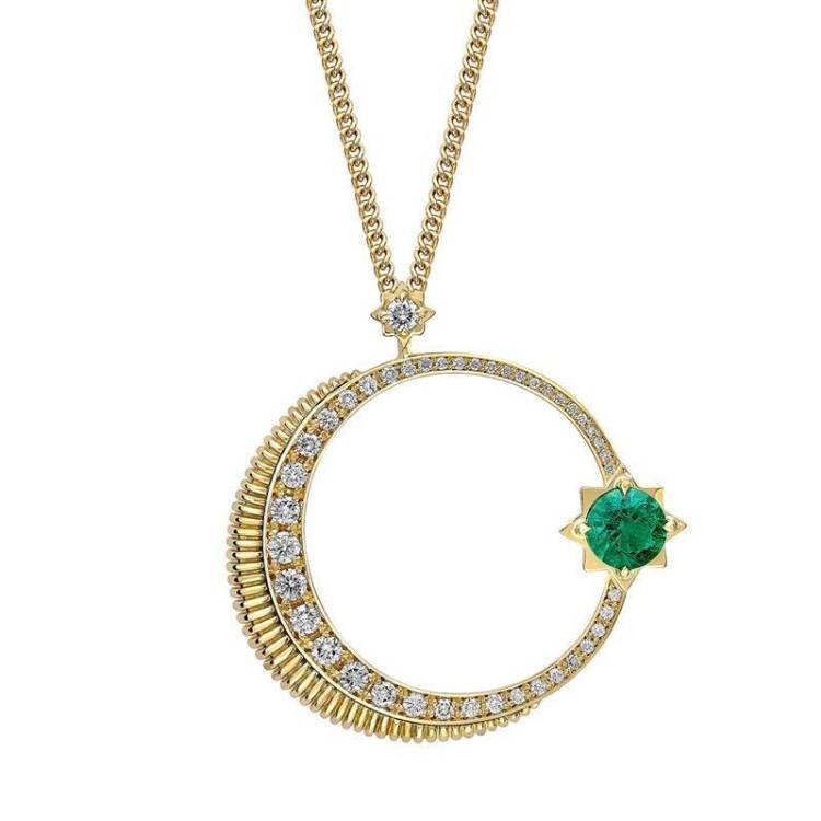 Faberge Colours of Love Hilal 18ct Yellow Gold Emerald Diamond Pendant - yellow gold