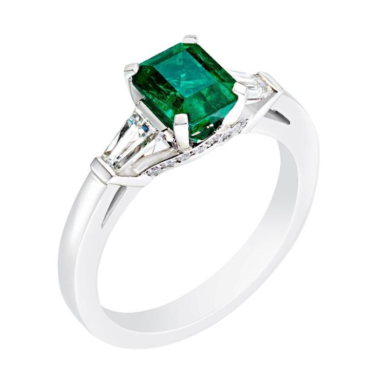 Faberge Colours of Love Platinum Emerald Step Cut Ring - 56