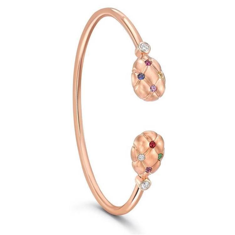 Faberge Treillage 18ct Rose Gold Multi-Coloured Open Set Bangle - Gold