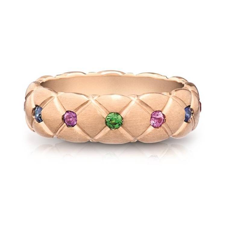 Faberge Treillage 18ct Rose Gold Multi-Coloured Thin Ring - 54