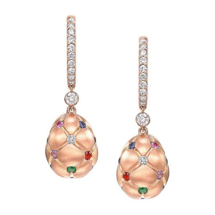 Faberge Treillage 18ct Rose Gold Multi Coloured Drop Earrings - Rose Gold