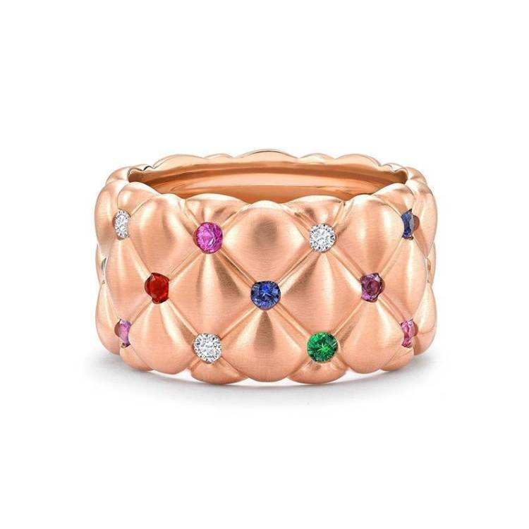 Faberge Treillage 18ct Rose Gold Multi-Coloured Wide Ring - 53