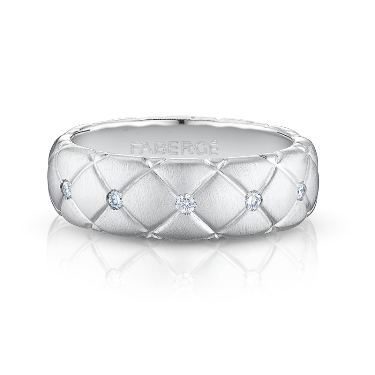 Faberge Treillage 18ct White Gold Diamond Thin Ring - 48