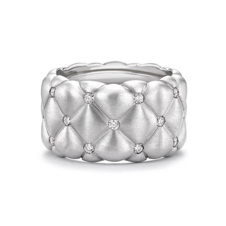 Faberge Treillage 18ct White Gold Diamond Wide Ring - 53