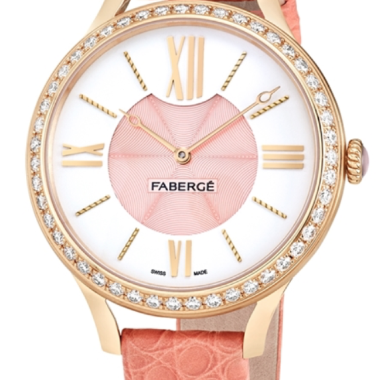 Faberge Watch Lady 18ct Rose Gold White and Pink Dial - White