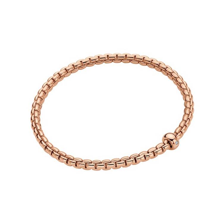 Fope Eka 18ct Rose Gold 0.01ct Diamond Flexible Bracelet - XS
