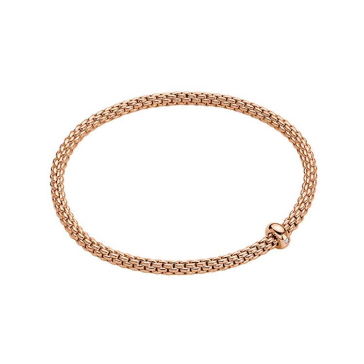 Fope Prima 18ct Rose Gold 0.01ct Diamond Flexible Bracelet - S